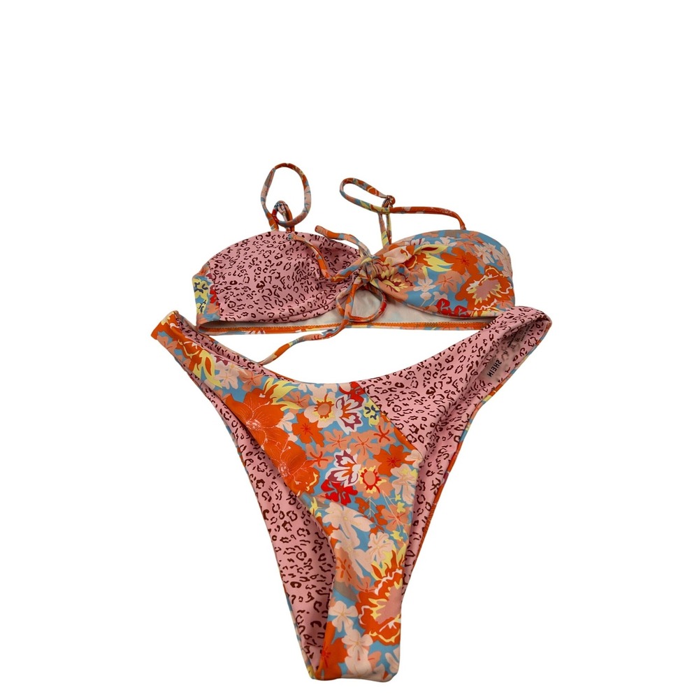 SHEIN Bikini Set Medium Pink Orange Floral Leopard Print Swimsuit Womens